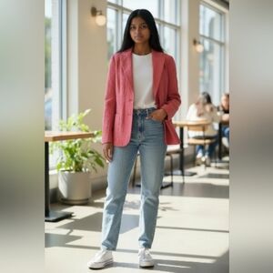 Tan Jay Petites Womans Lined Light Weight  Jacket In Pink Rayon 12p Nwot